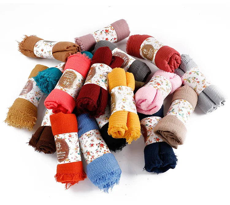 Trendora Crinkle Cotton Hijab — Luxe Square Scarf 90×90cm