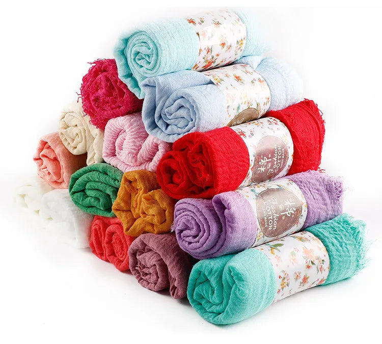 Trendora Crinkle Cotton Hijab — Luxe Square Scarf 90×90cm