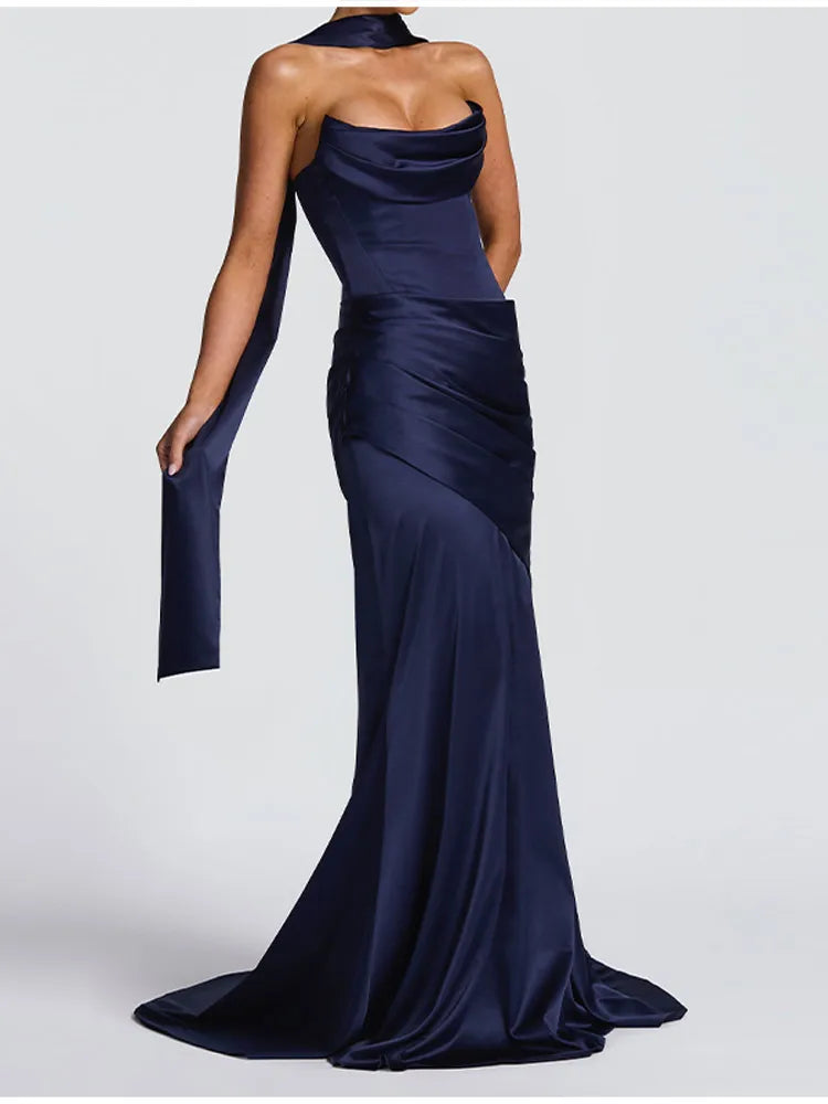 Women’s Strapless Satin Evening Gown – Backless Bodycon Party Dress