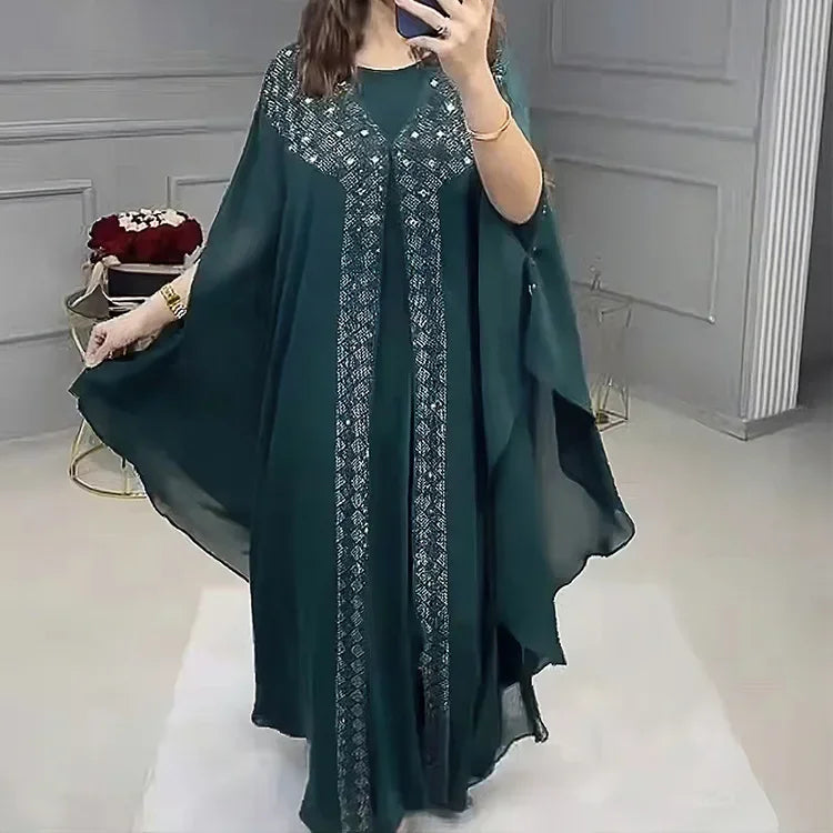 Rhinestone Chiffon Abaya Set