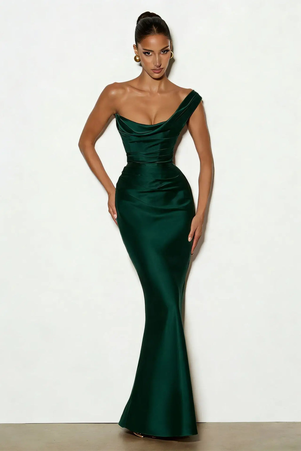 Elegant Satin One Shoulder Evening Dress – Backless Bodycon Gown