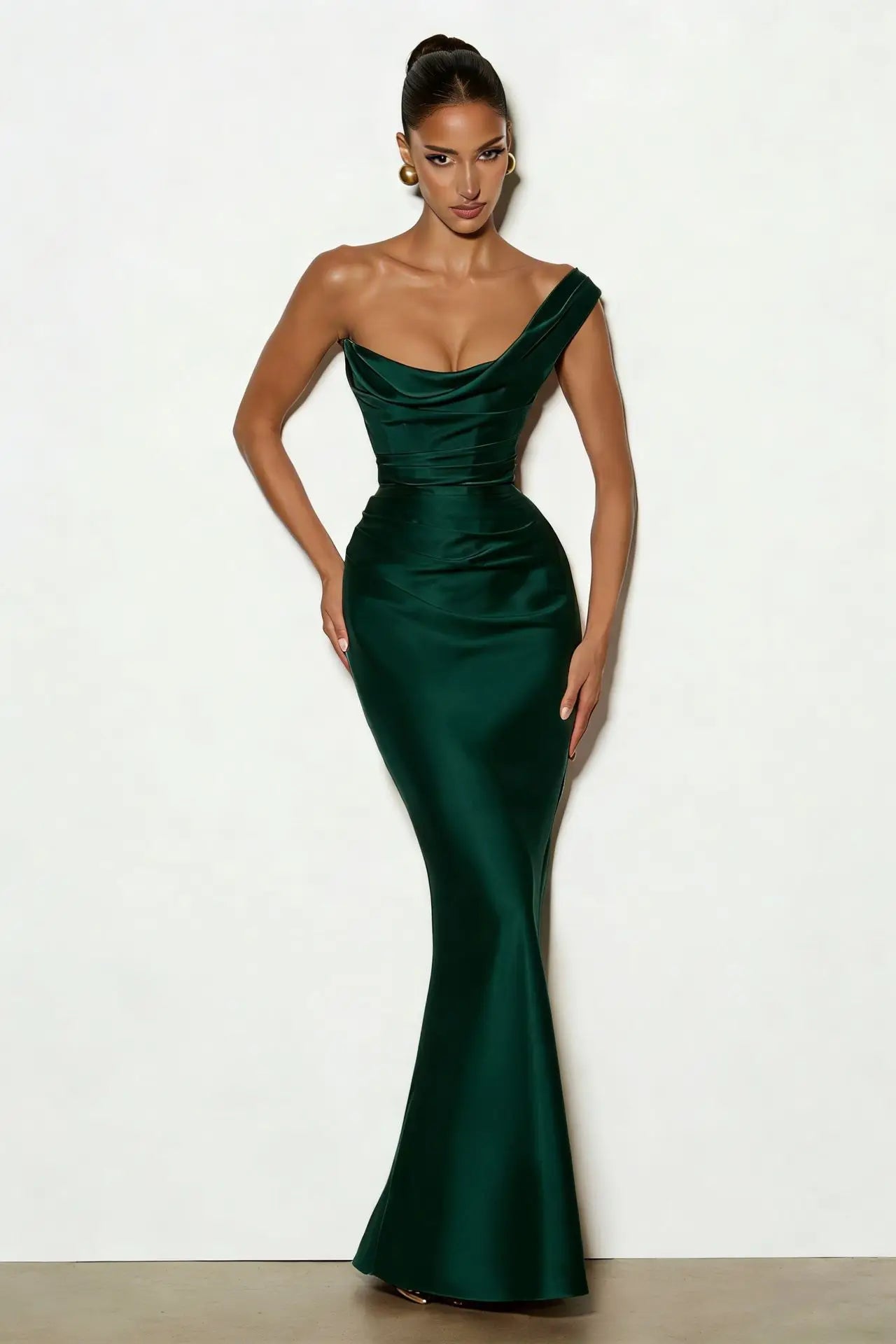 Elegant Satin One Shoulder Evening Dress – Backless Bodycon Gown