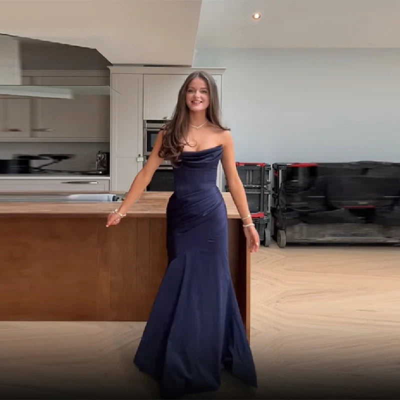 Women’s Strapless Satin Evening Gown – Backless Bodycon Party Dress