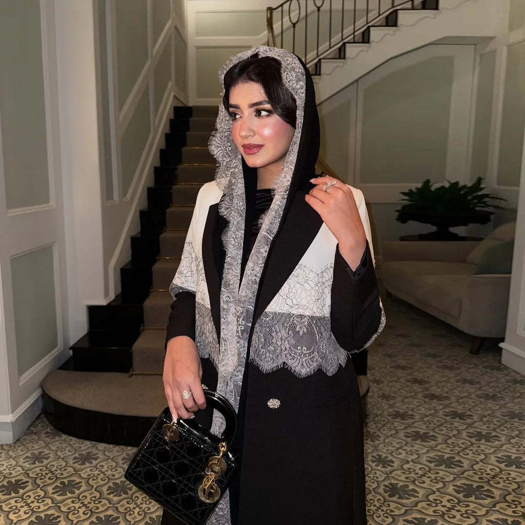 Lace Open Abaya With Scarf