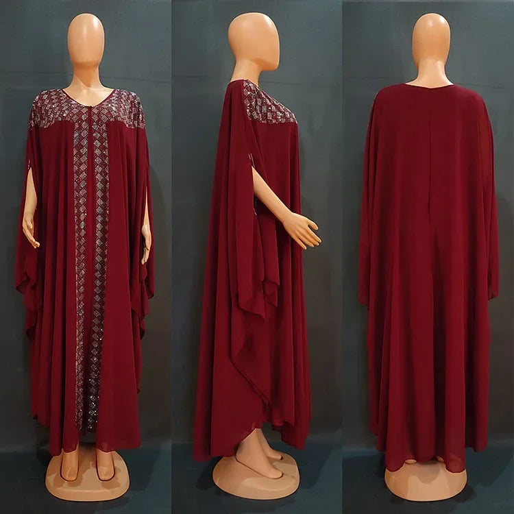 Rhinestone Chiffon Abaya Set