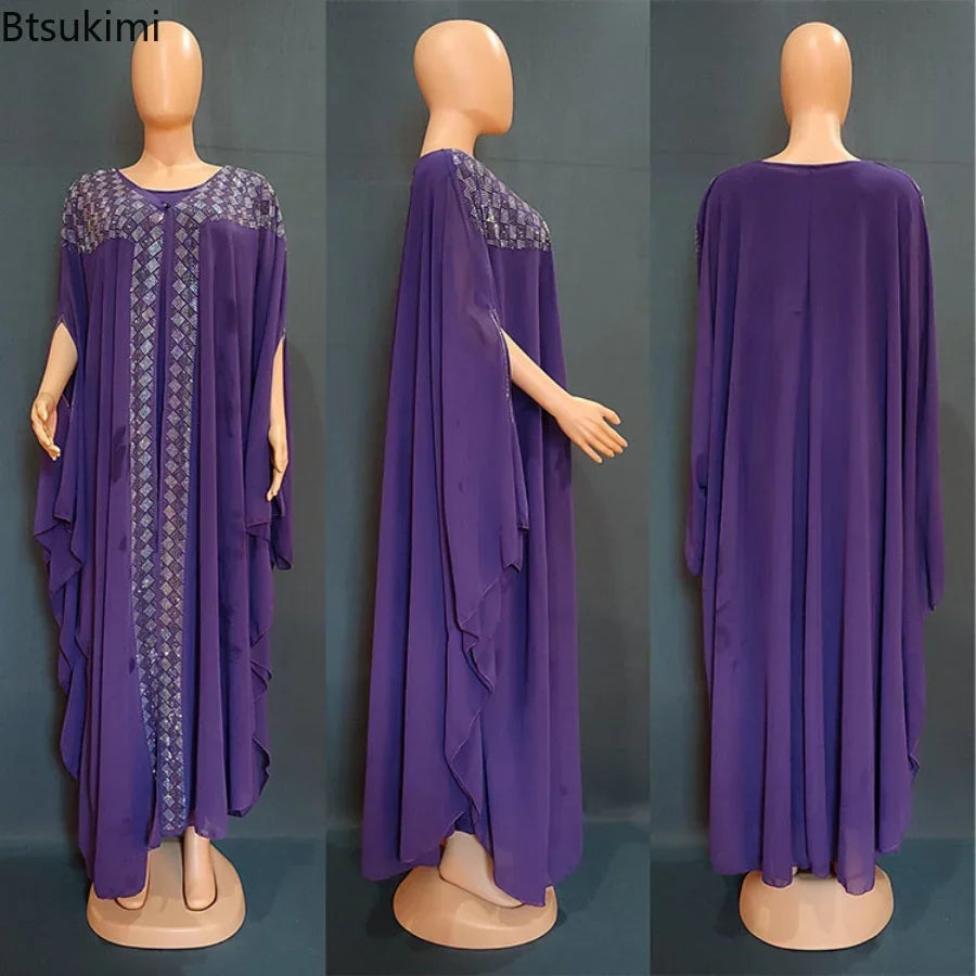 Rhinestone Chiffon Abaya Set