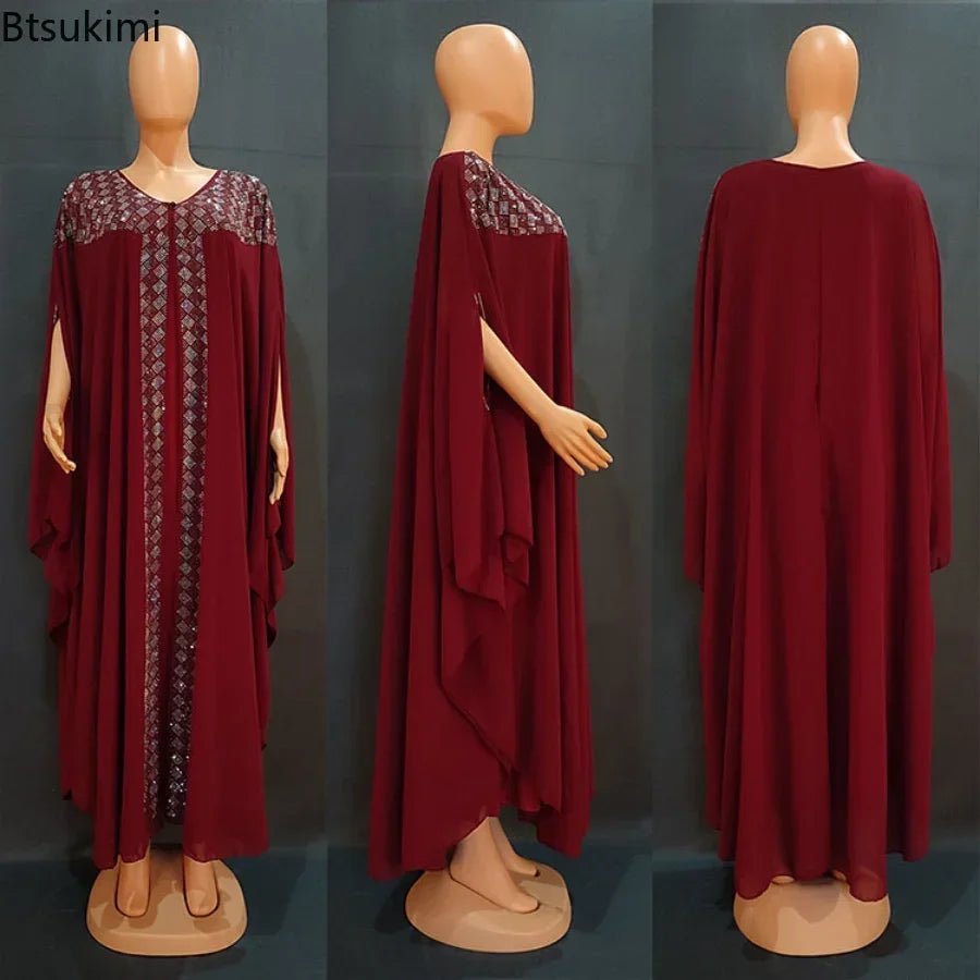 Rhinestone Chiffon Abaya Set