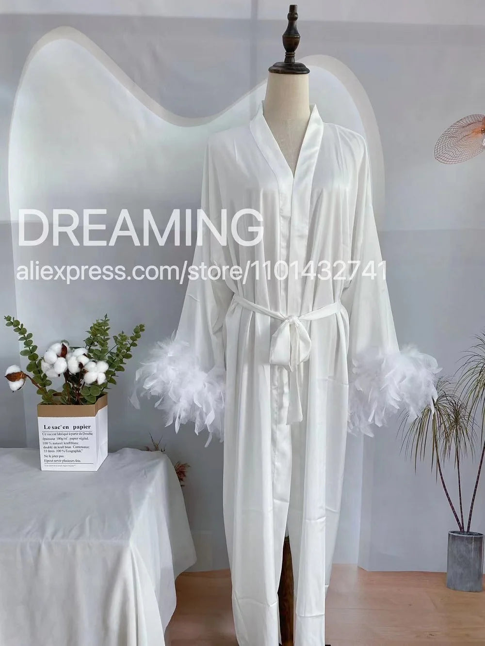 Luxe Feather Trim Bridal Robe