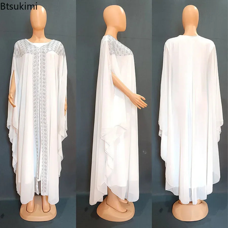 Rhinestone Chiffon Abaya Set
