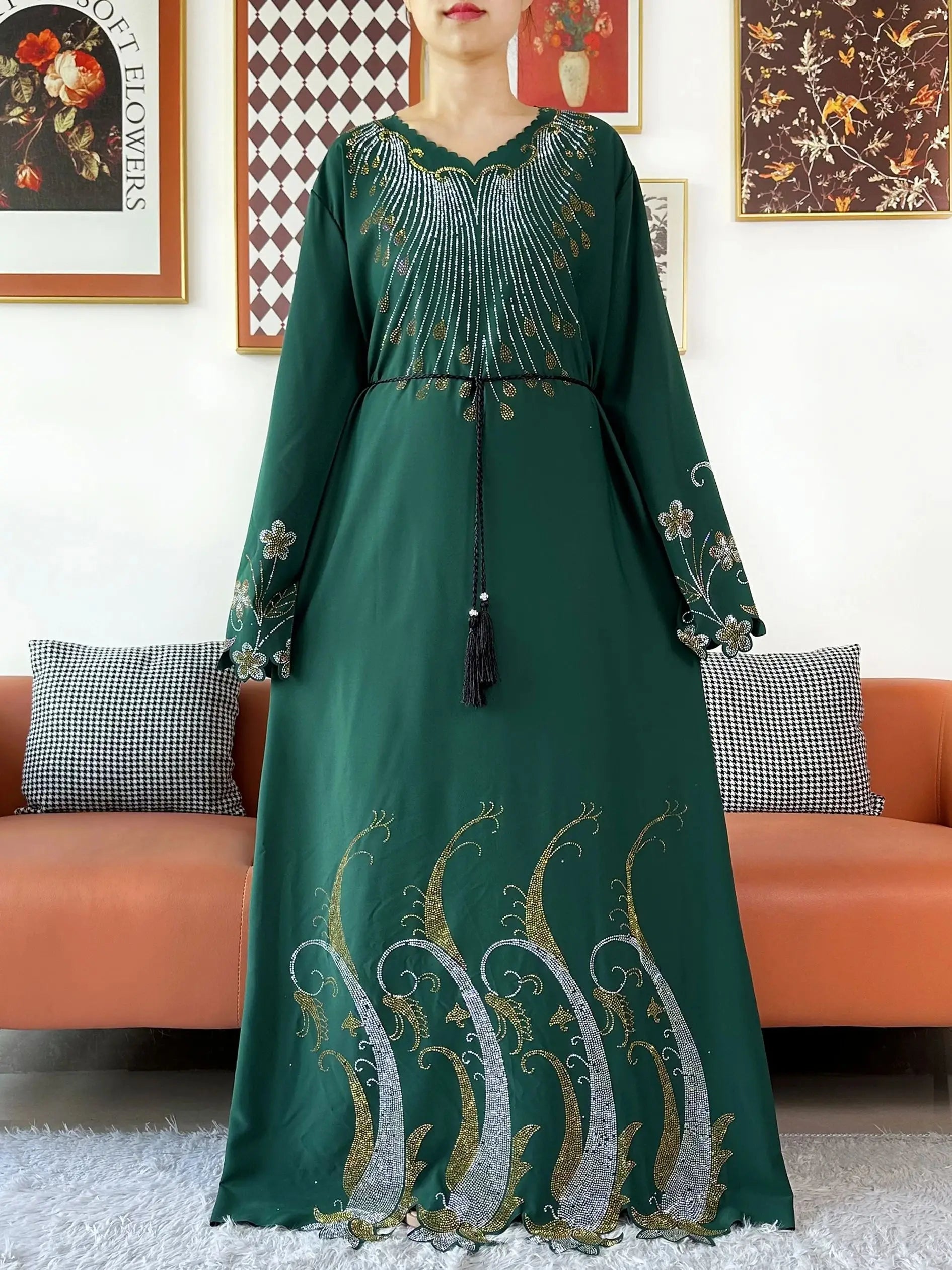 Diamond Chiffon Abaya – Elegant Hijab Dress with Long Sleeves