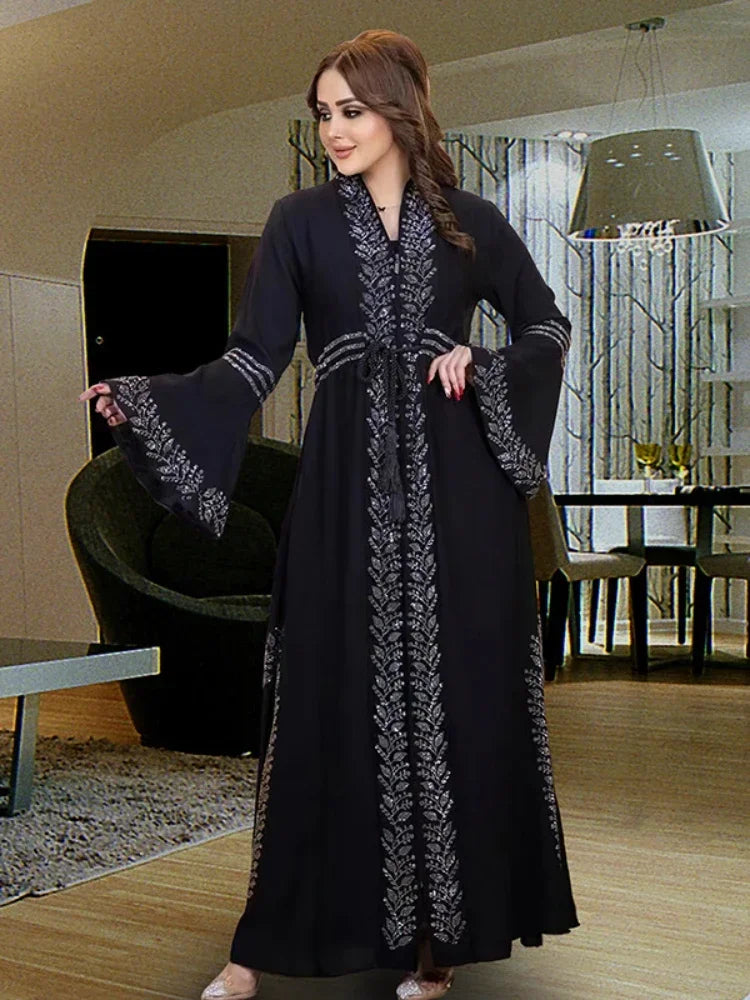 Flare Sleeve Belt Kaftan Abaya
