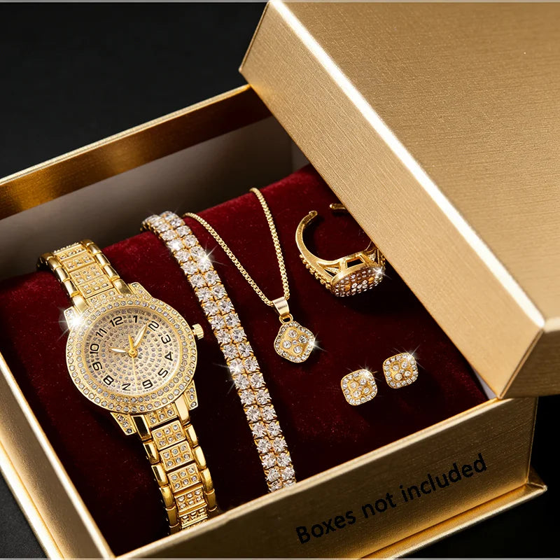 Trendora Diamond Starry Sky Watch Set — 5-Piece Luxury Quartz Collection