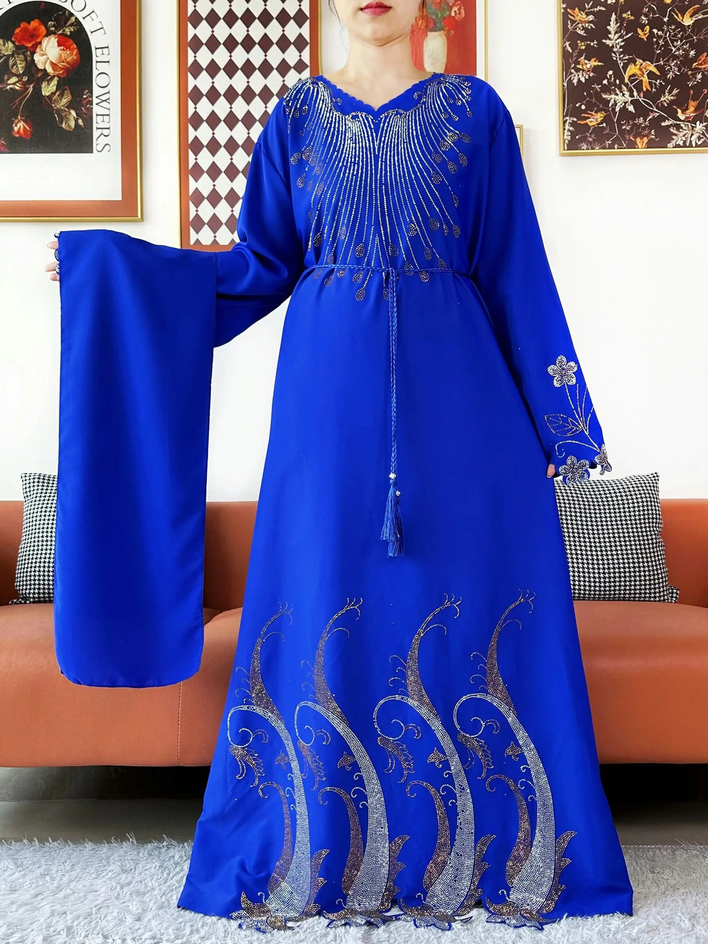 Diamond Chiffon Abaya – Elegant Hijab Dress with Long Sleeves
