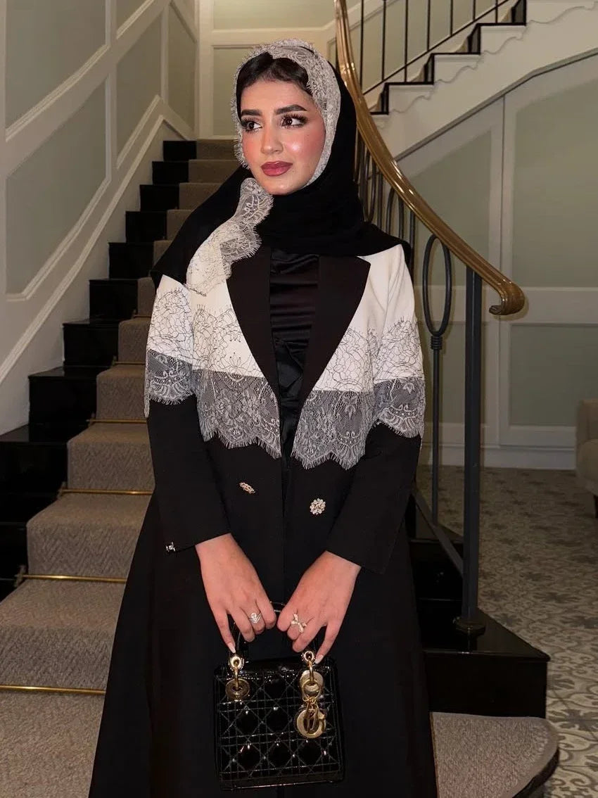 Lace Open Abaya With Scarf