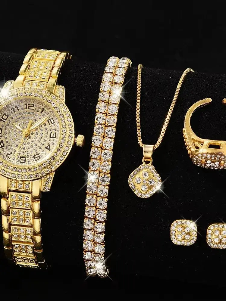 Trendora Diamond Starry Sky Watch Set — 5-Piece Luxury Quartz Collection