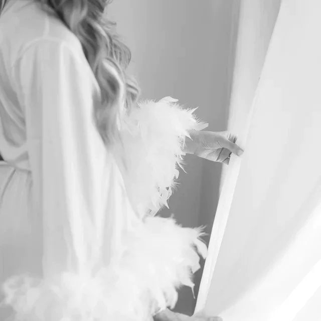 Luxe Feather Trim Bridal Robe