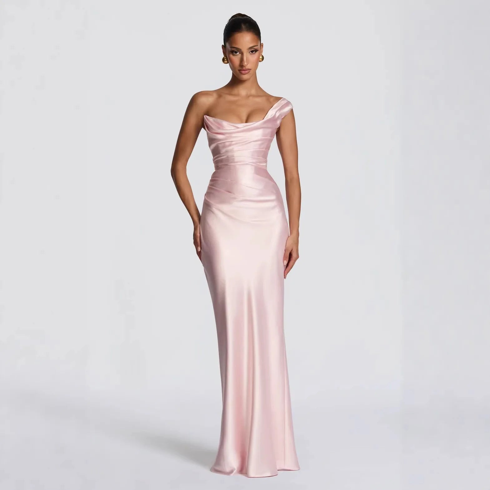Elegant Satin One Shoulder Evening Dress – Backless Bodycon Gown