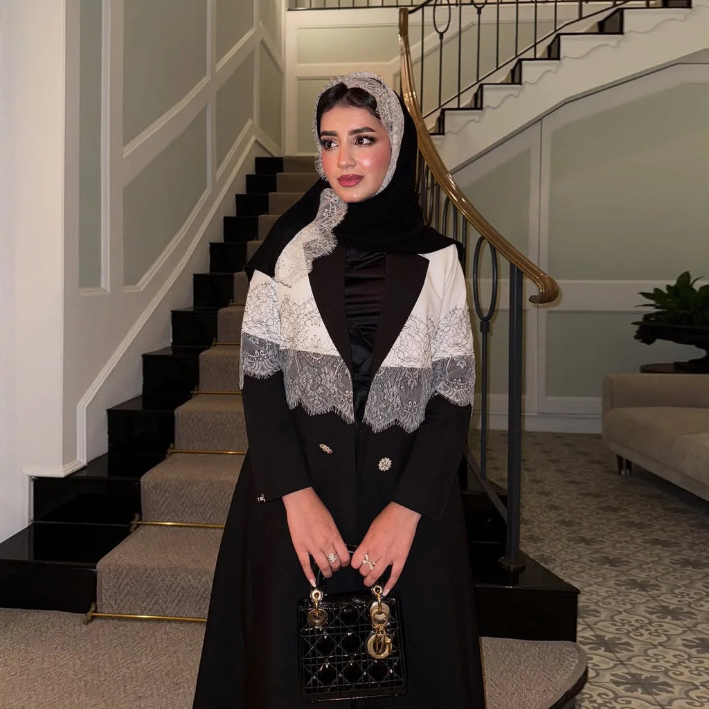 Lace Open Abaya With Scarf