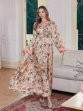 Elegant V-Neck Print Abaya
