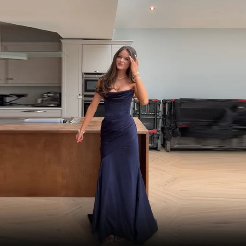 Women’s Strapless Satin Evening Gown – Backless Bodycon Party Dress