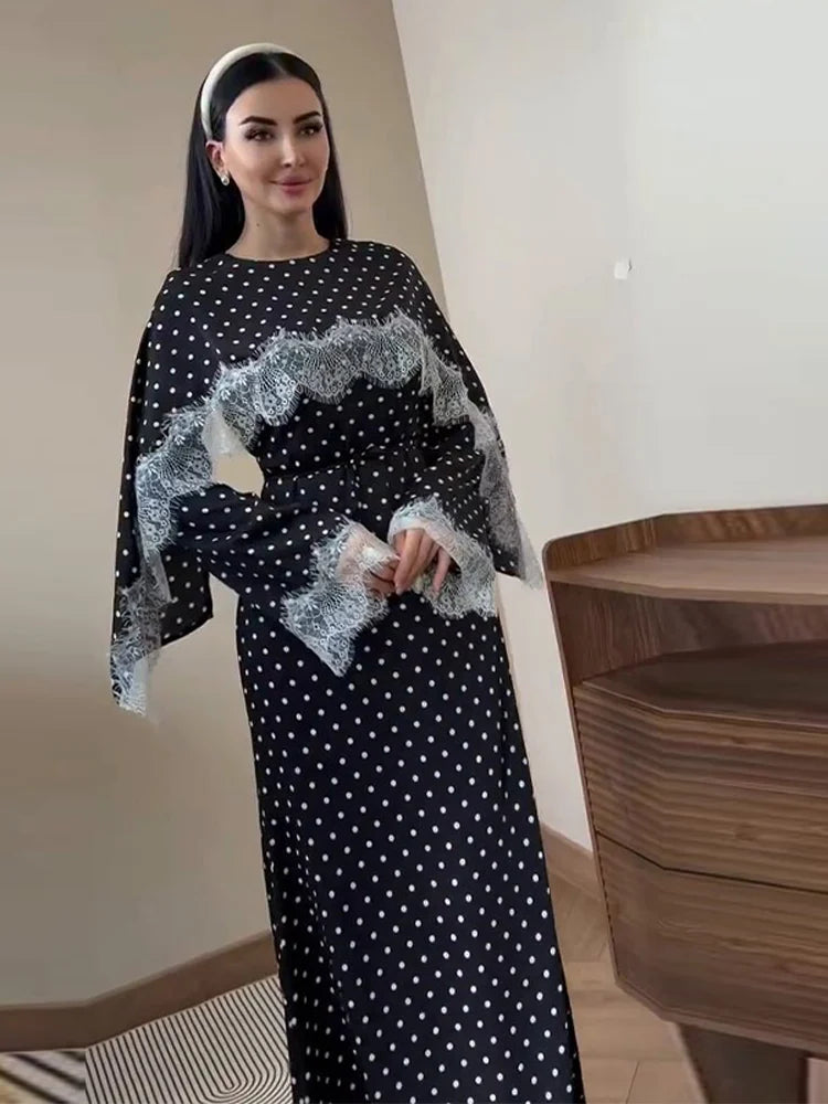 Élara Lace Cape Maxi Gown