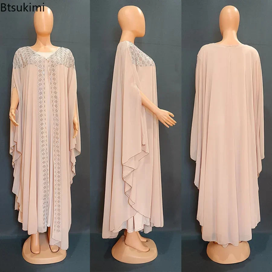 Rhinestone Chiffon Abaya Set