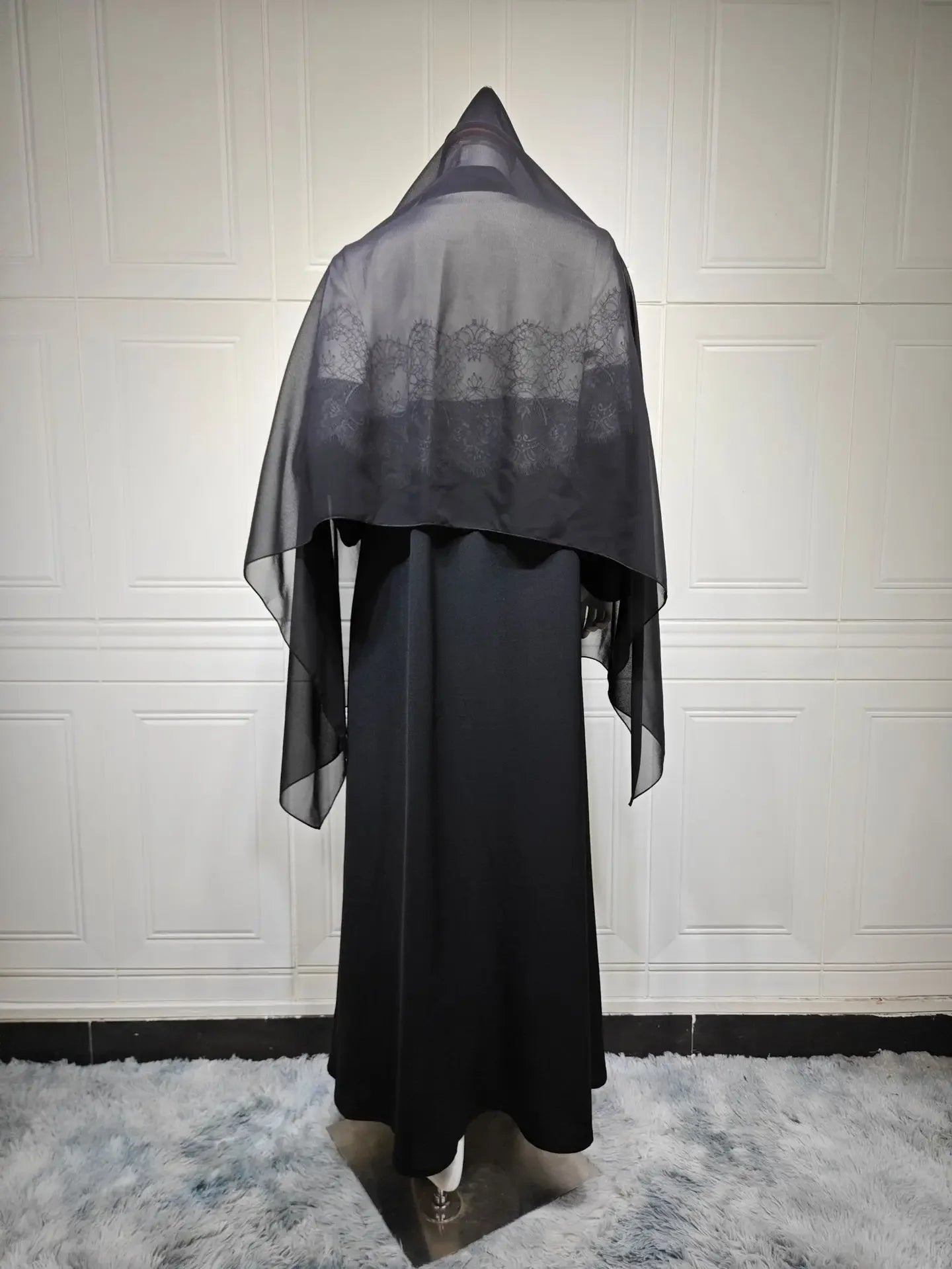 Lace Open Abaya With Scarf