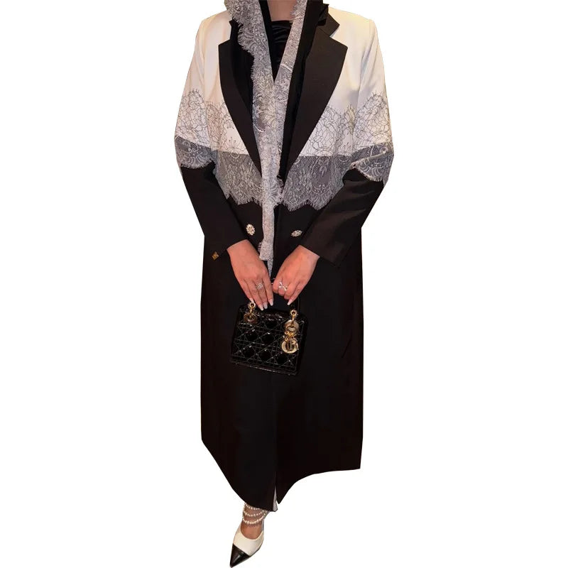 Lace Open Abaya With Scarf