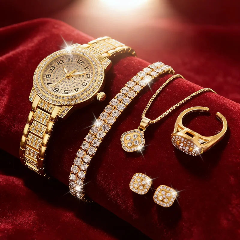 Trendora Diamond Starry Sky Watch Set — 5-Piece Luxury Quartz Collection