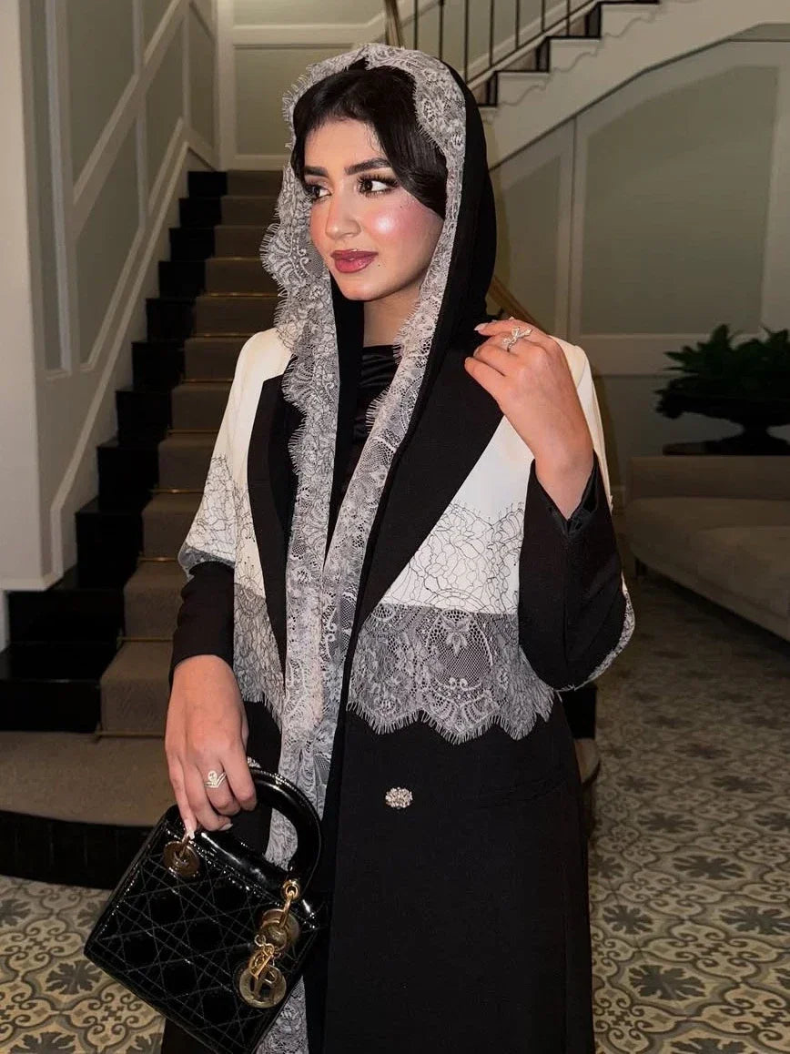 Lace Open Abaya With Scarf