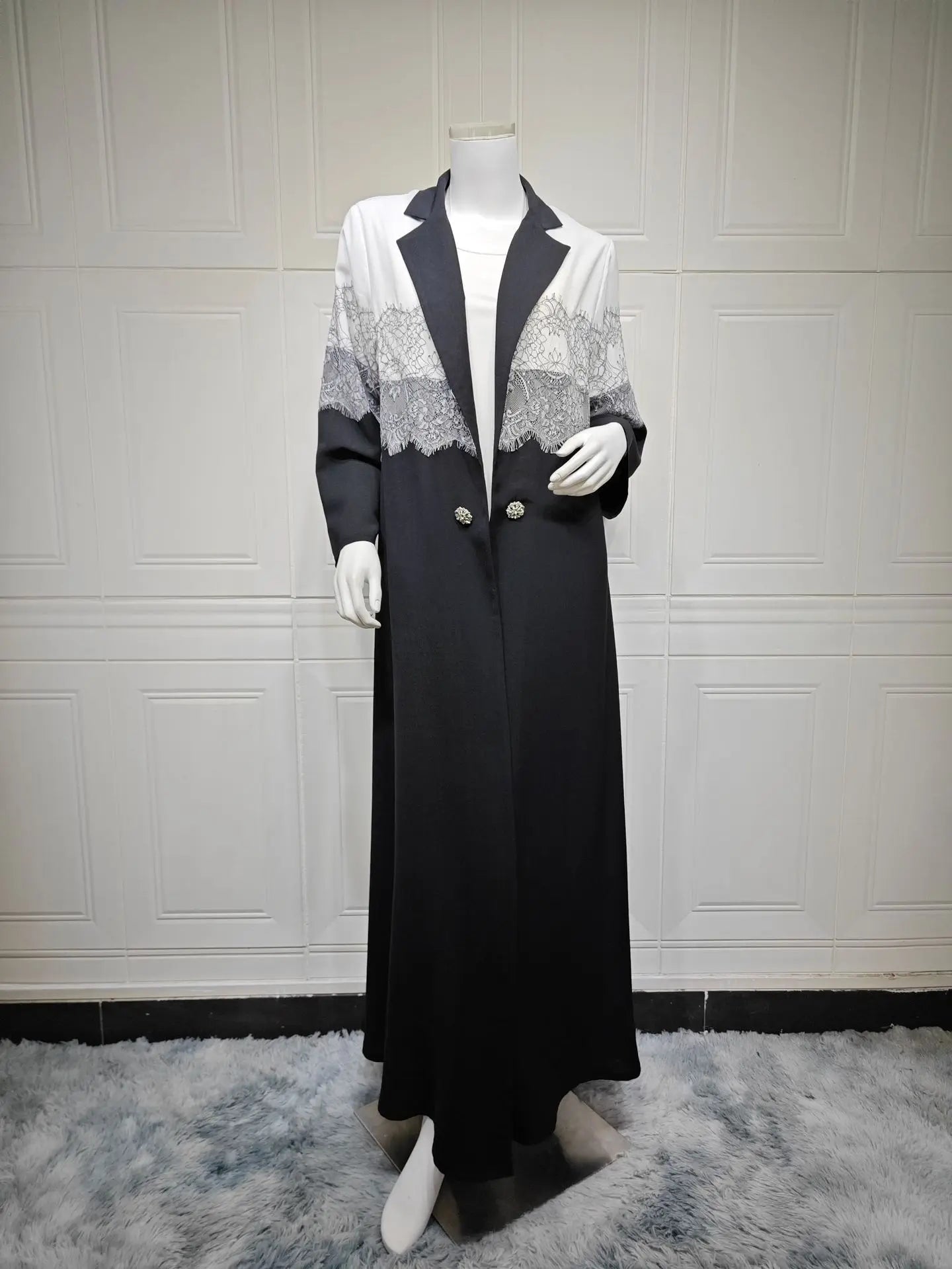 Lace Open Abaya With Scarf