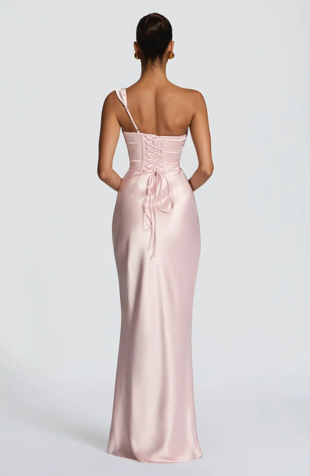 Elegant Satin One Shoulder Evening Dress – Backless Bodycon Gown