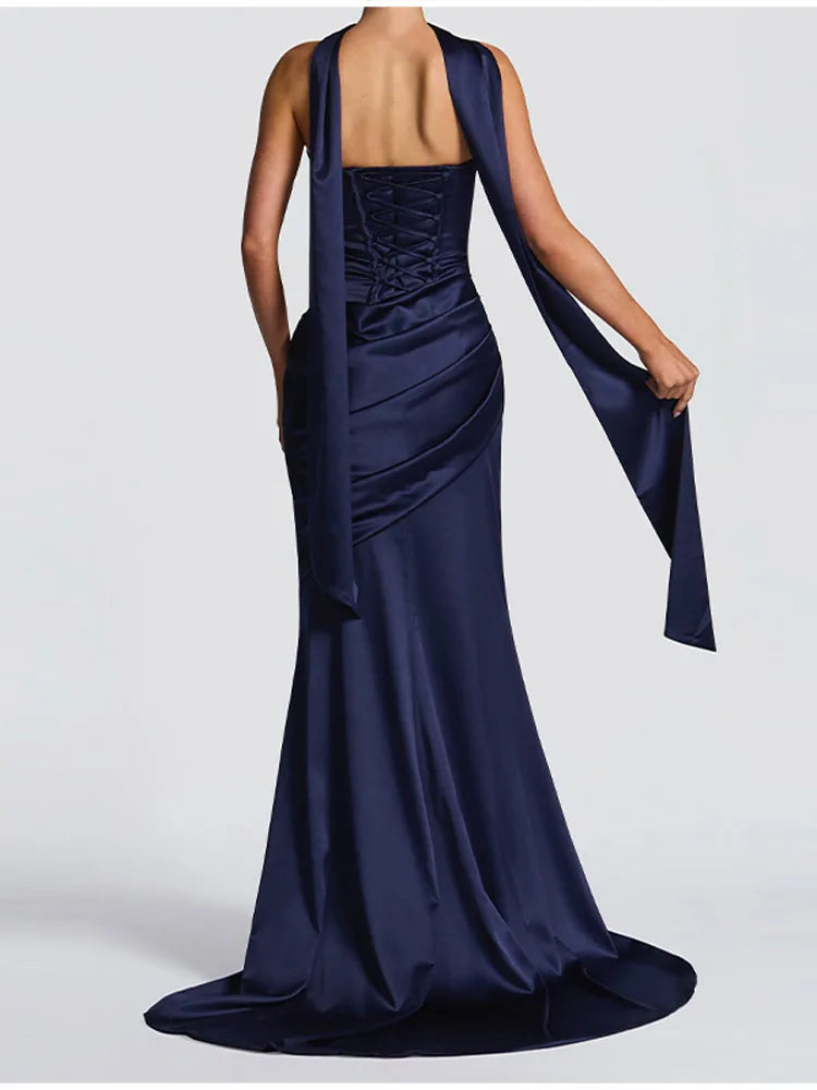 Women’s Strapless Satin Evening Gown – Backless Bodycon Party Dress