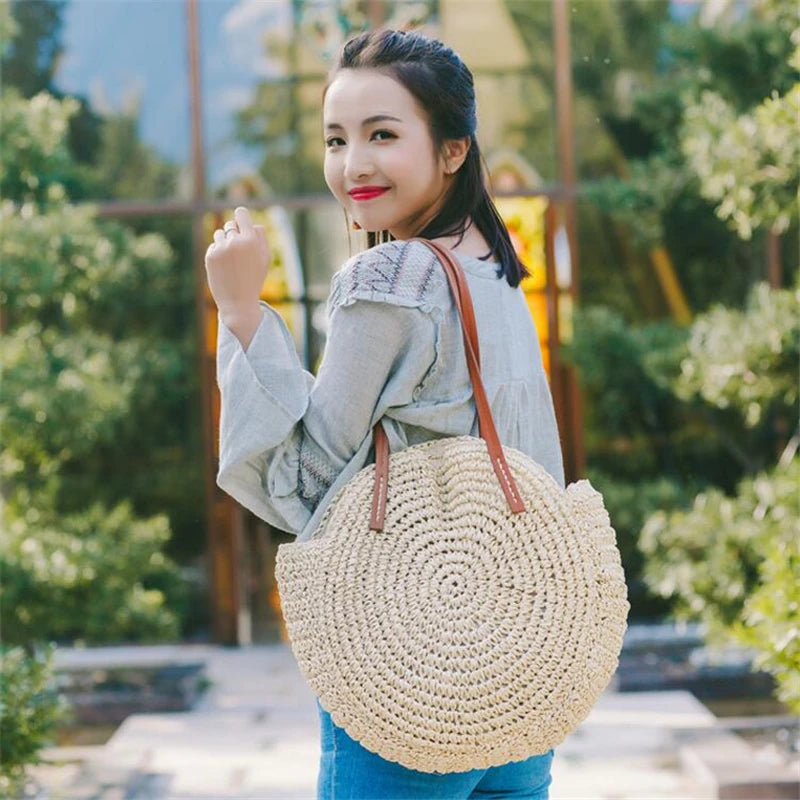 Boho Chic Round Straw Bag – Summer Vibes