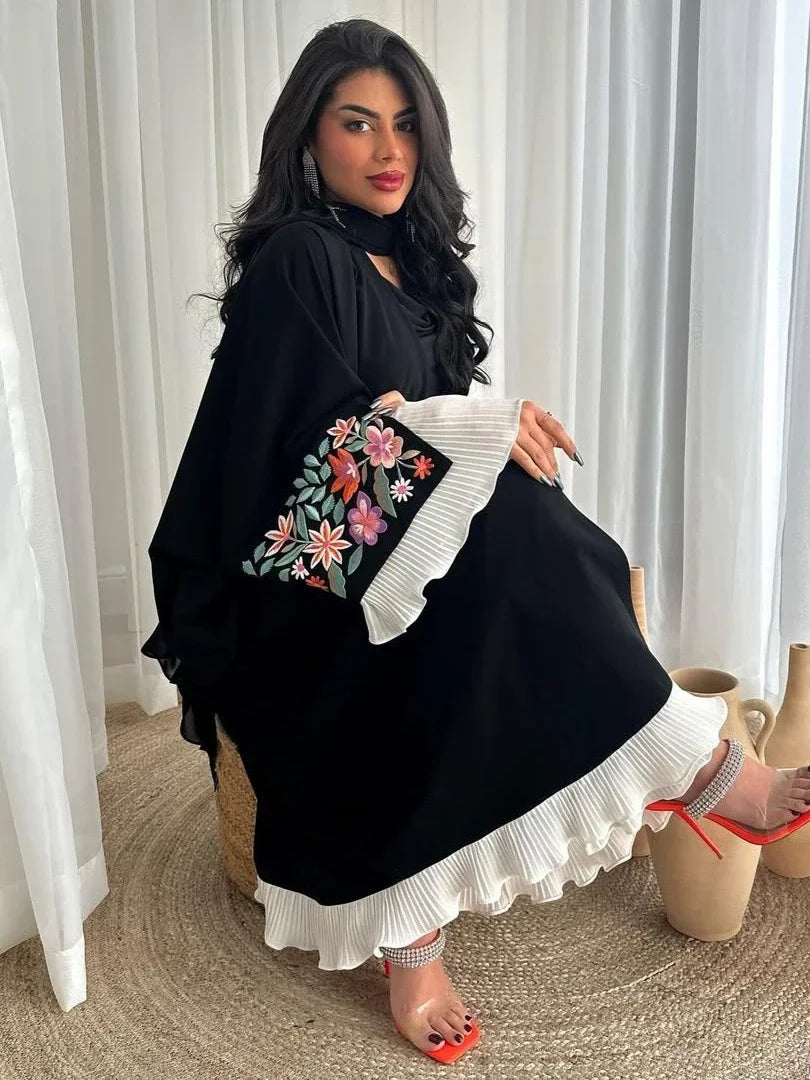 Elegant Embroidered Pleated Abaya