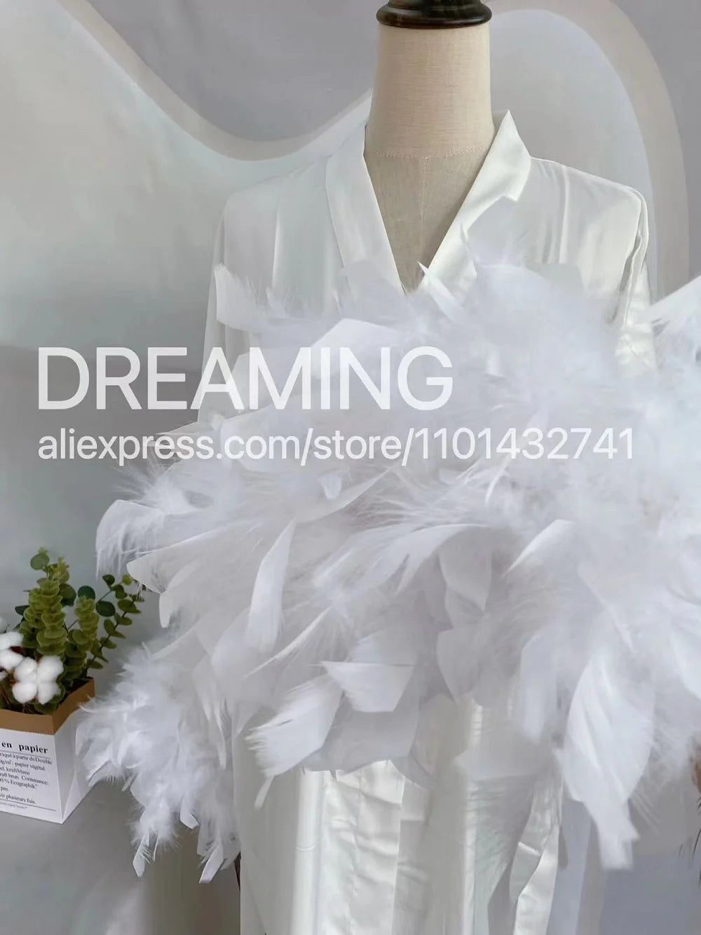 Luxe Feather Trim Bridal Robe