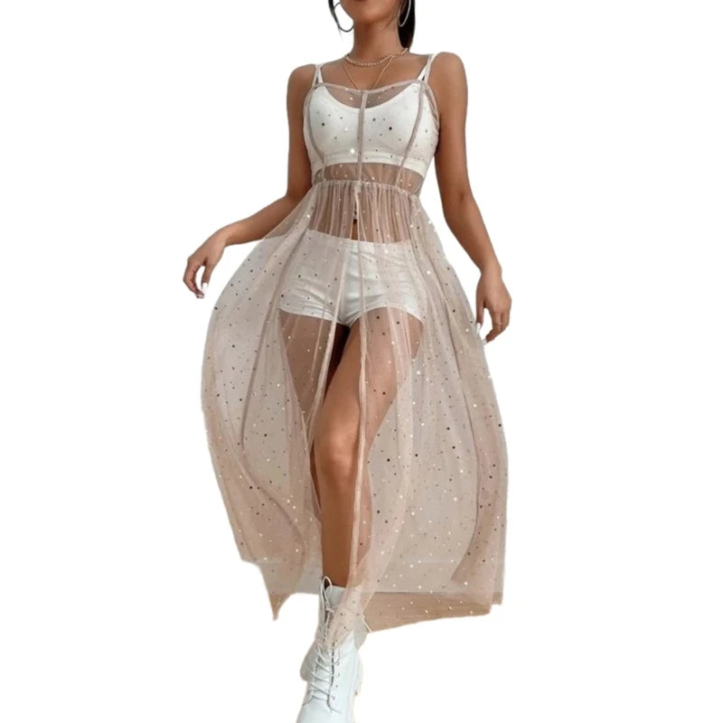 Star Sequin Mesh Cover-Up Dress