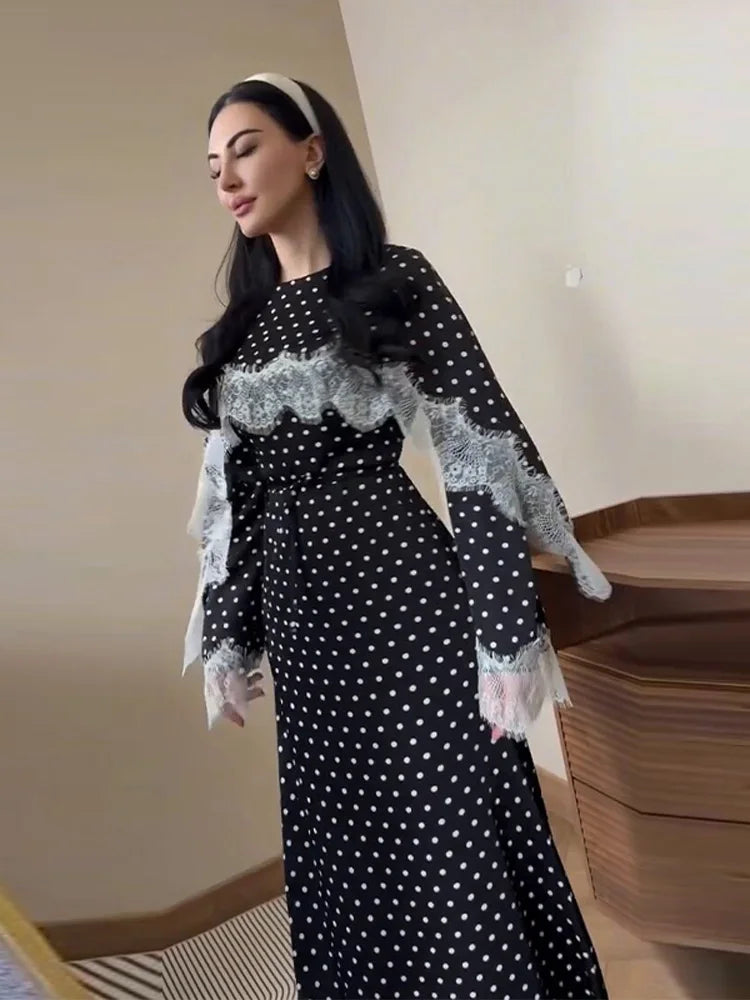 Élara Lace Cape Maxi Gown