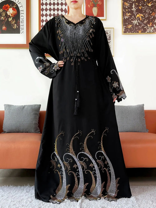 Diamond Chiffon Abaya – Elegant Hijab Dress with Long Sleeves
