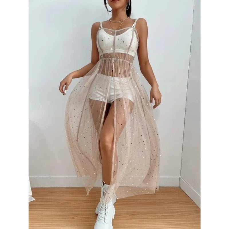 Star Sequin Mesh Cover-Up Dress