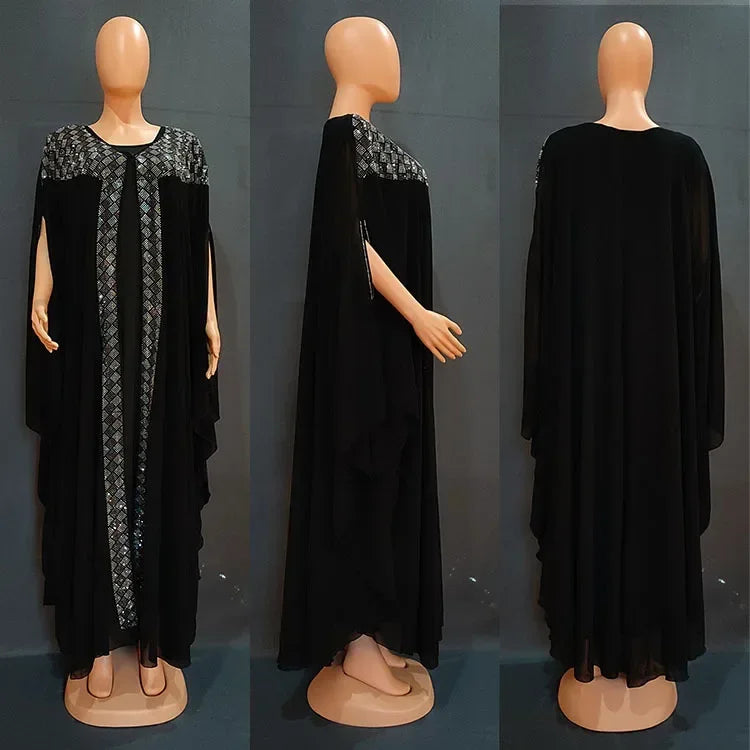 Rhinestone Chiffon Abaya Set