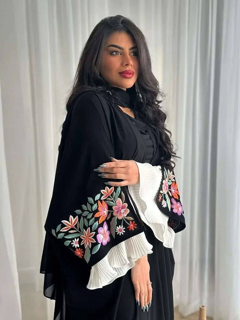 Elegant Embroidered Pleated Abaya