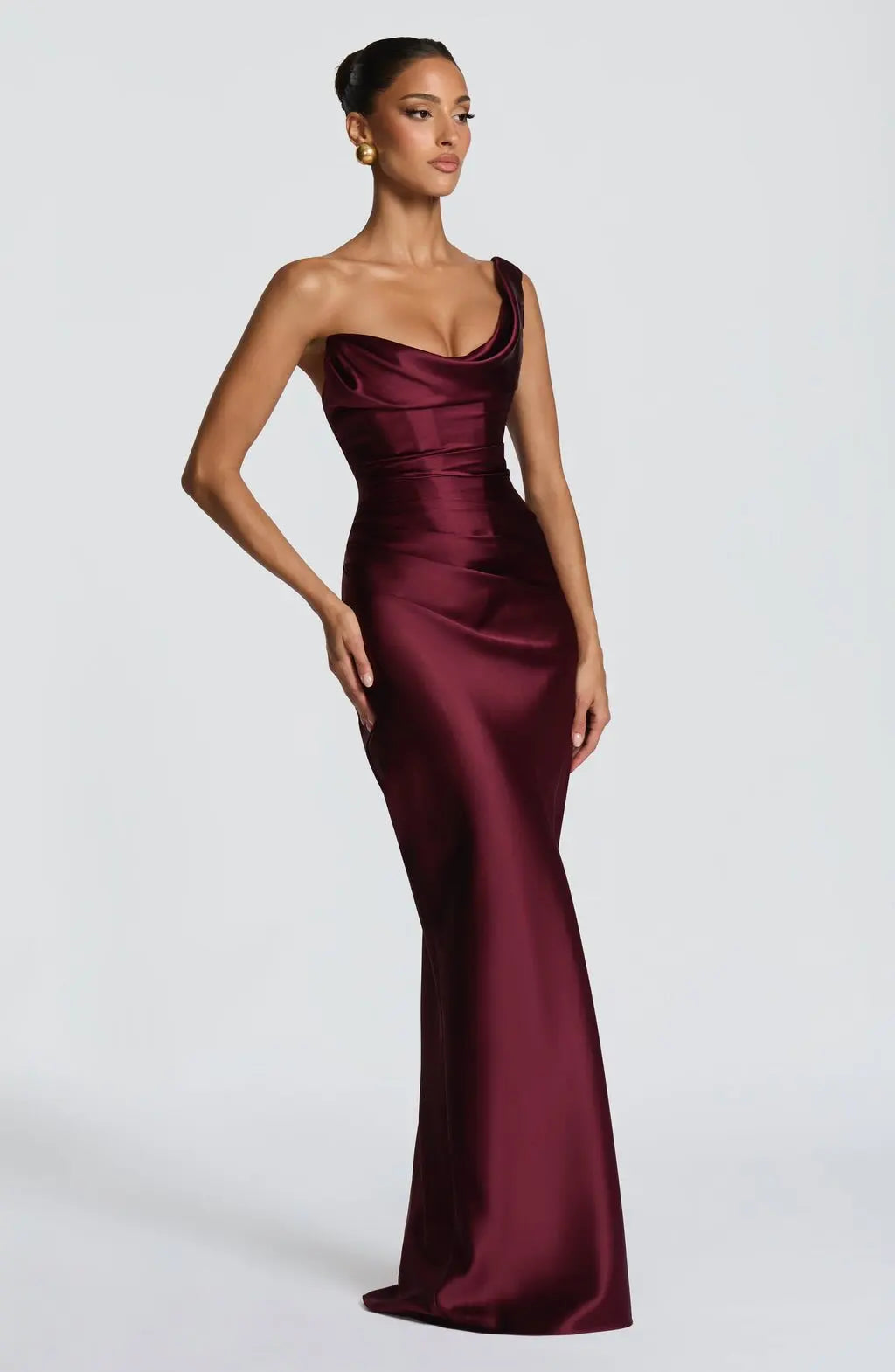 Elegant Satin One Shoulder Evening Dress – Backless Bodycon Gown
