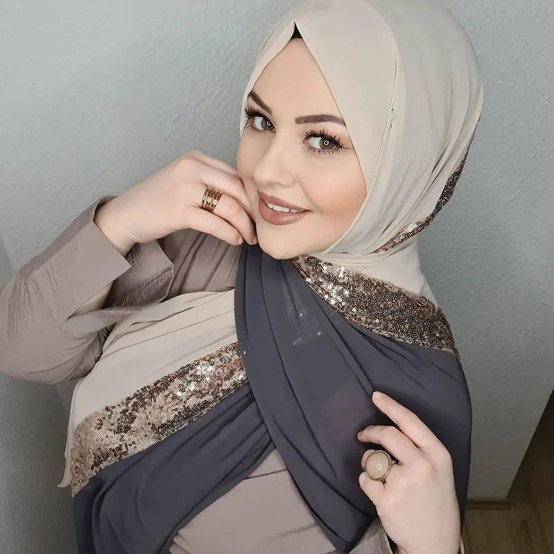 حجاب شيفون فاخر بالترتر والكريستال — إطلالة مميزة للمناسبات
