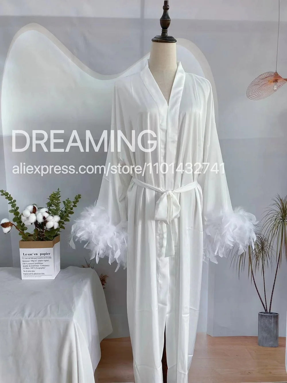 Luxe Feather Trim Bridal Robe