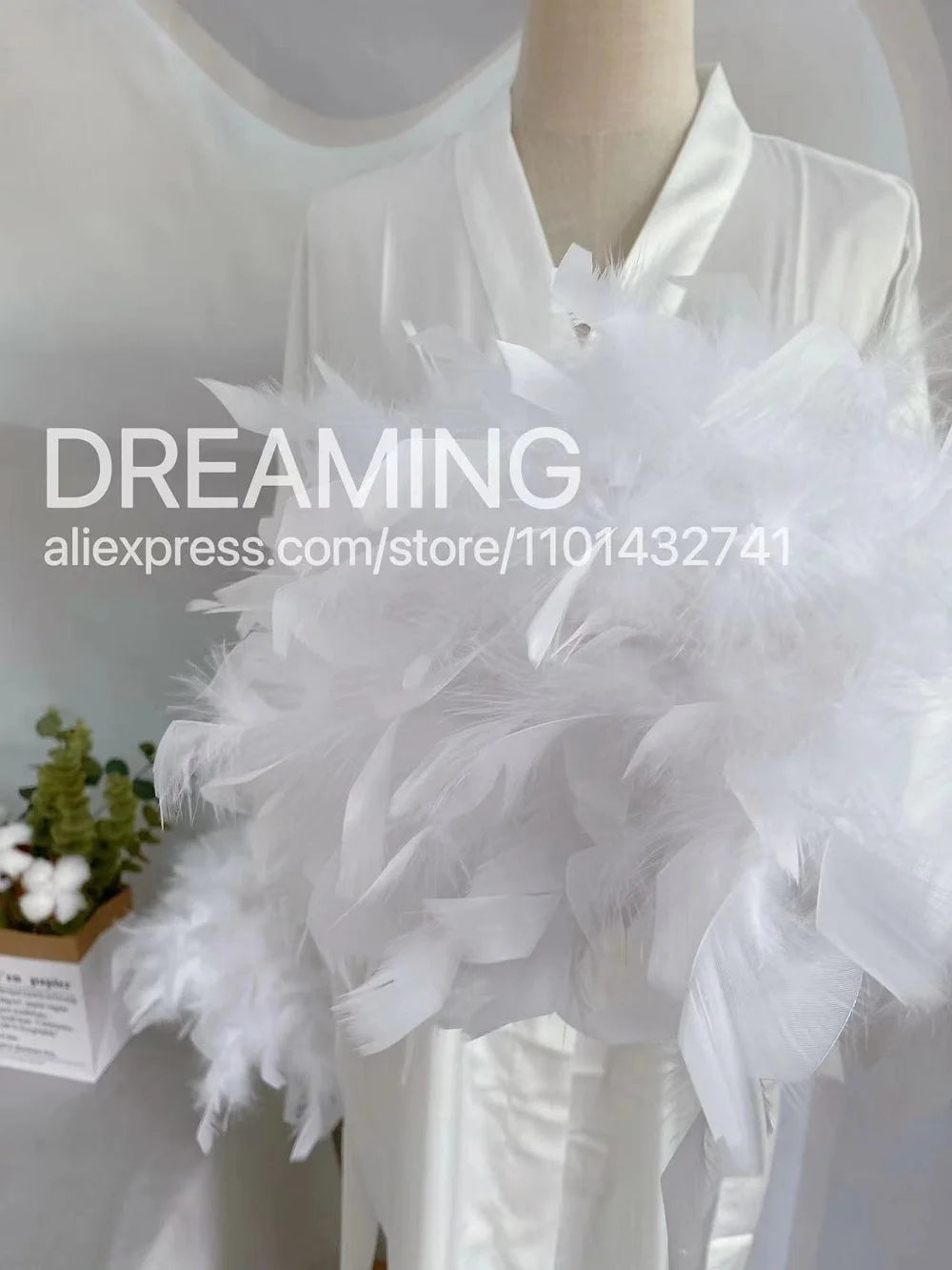 Luxe Feather Trim Bridal Robe