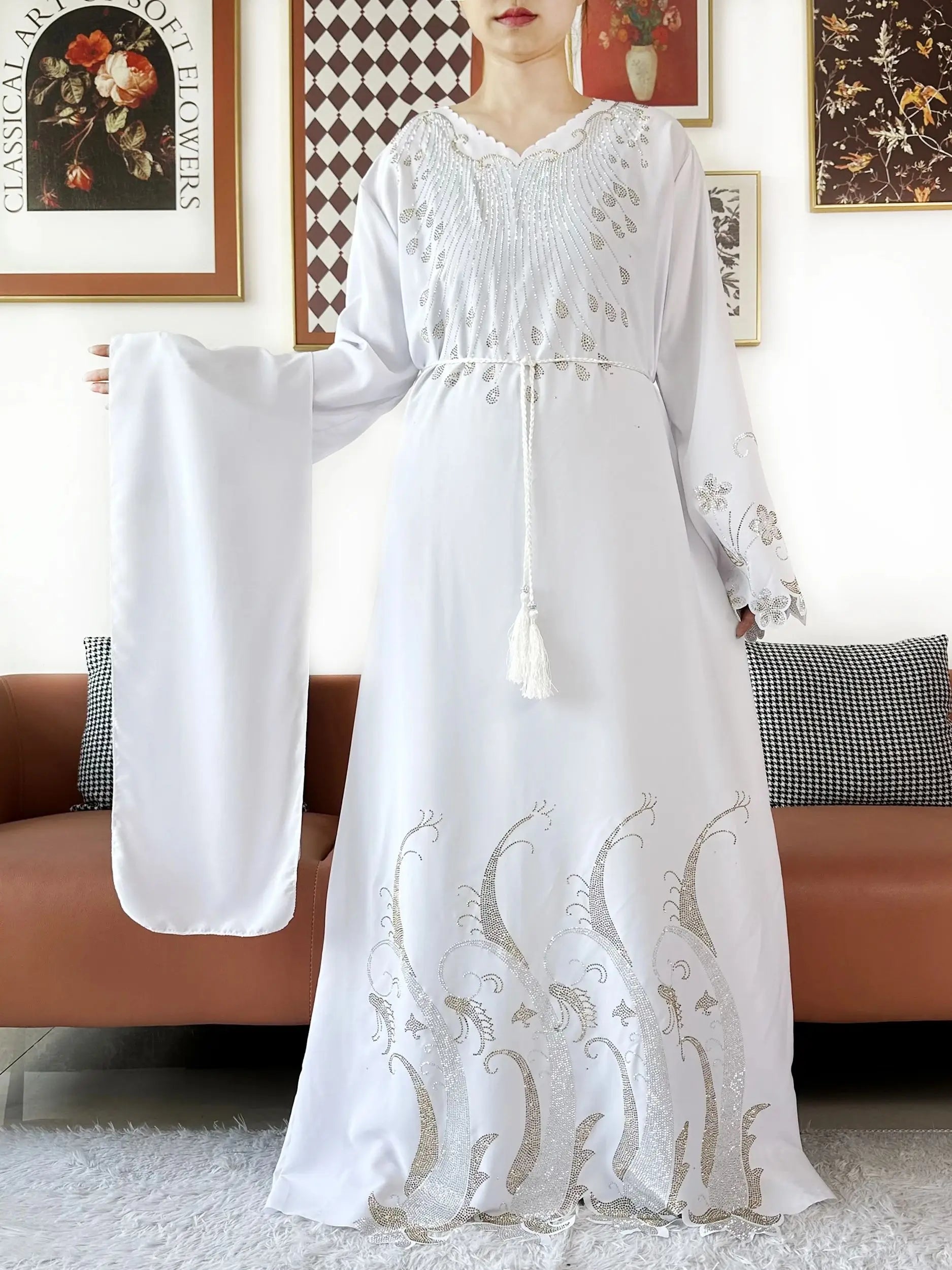 Diamond Chiffon Abaya – Elegant Hijab Dress with Long Sleeves