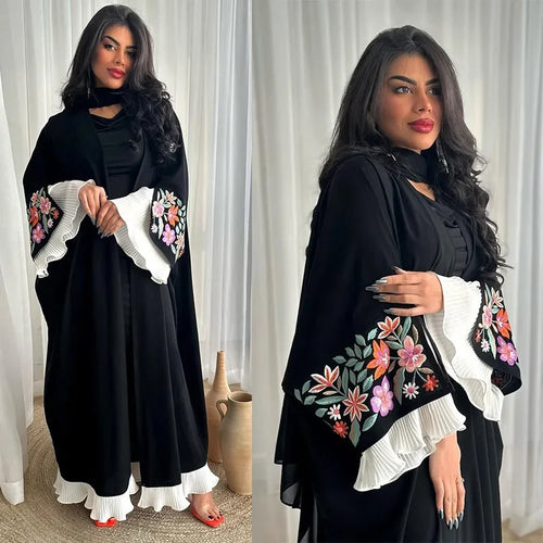 Elegant Embroidered Pleated Abaya