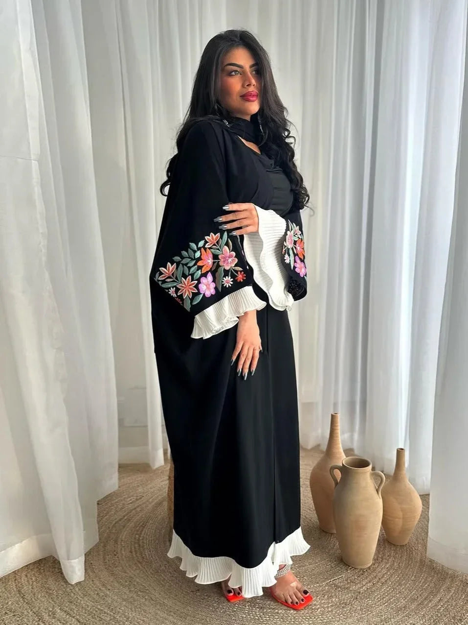 Elegant Embroidered Pleated Abaya