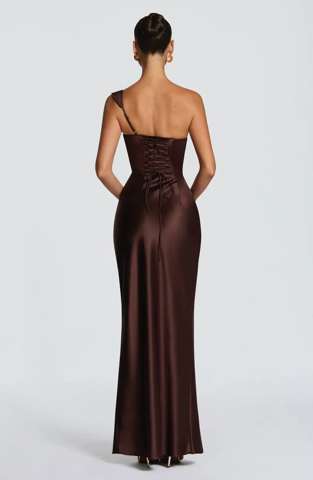 Elegant Satin One Shoulder Evening Dress – Backless Bodycon Gown